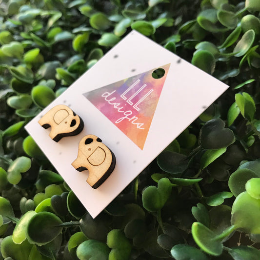 Laser Etched Timber Elephant Stud Earrings.
