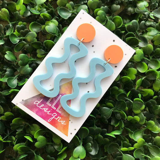 Squiggle Wiggle Dangle Earrings ( in Blue ) Pastel Matte Blue Earrings. Daring Dangles. Life's too short to wear boring Jewellery.