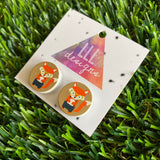 Super Cute Cartoon Hipster Fox Printed Timber Stud Earrings.