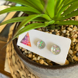 Circle Earrings. Holographic Silver Shatter Circle Stud Earrings.