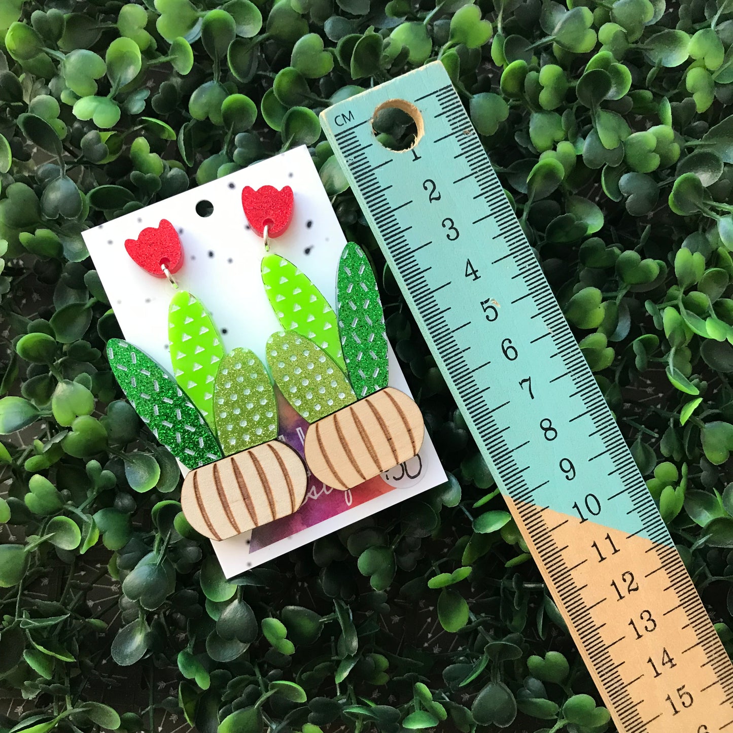 Cactus Earrings - Hand Painted Cactus Trio Dangle Earrings.