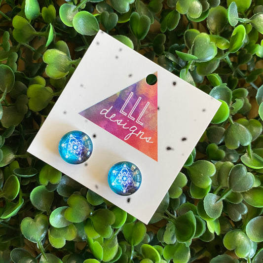 Star Earrings. Stunning Star Patterned Glass Dome Stud Earrings.