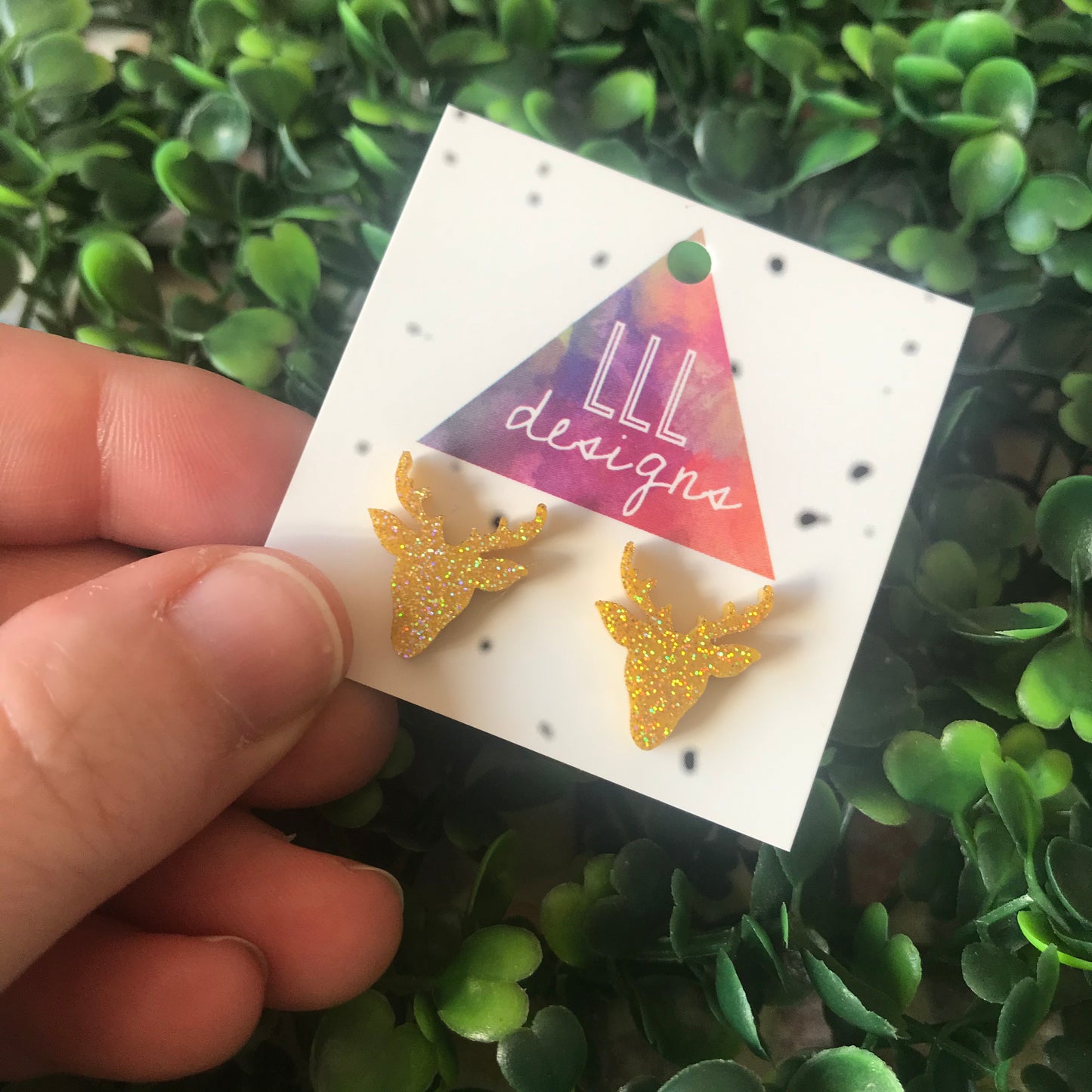 Reindeer Stud Earrings in Glorious Gold Glitter!