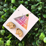 Laser Etched Timber Elephant Stud Earrings.