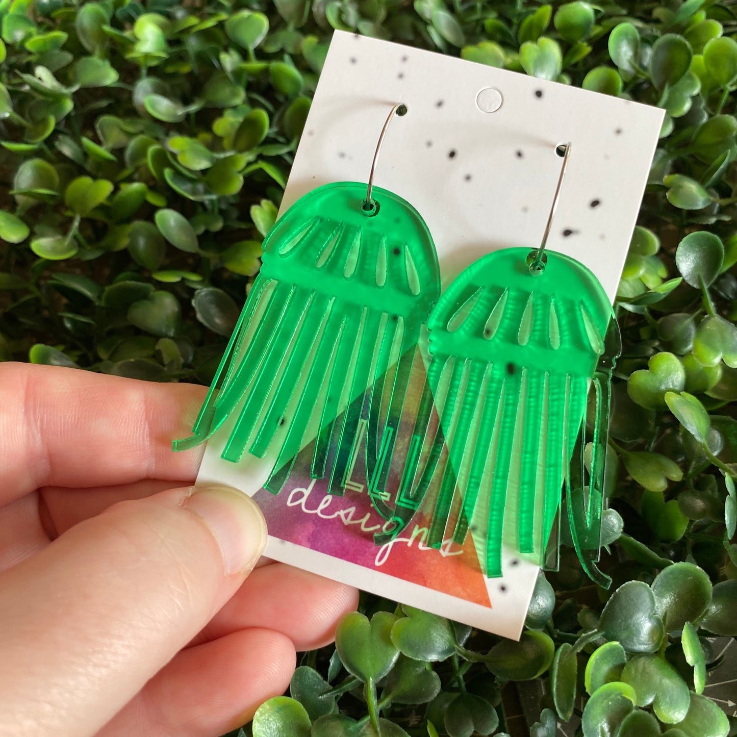 Jellyfish Earrings. Stunning Translucent Green Jellyfish Hoop Earrings. THe Hoops allow them to Wiggle and Dance as you move :)
