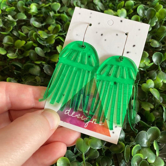 Jellyfish Earrings. Stunning Translucent Green Jellyfish Hoop Earrings. THe Hoops allow them to Wiggle and Dance as you move :)