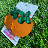 Orange Mirror Hoop Dangle Earrings - Fruity and Fun!