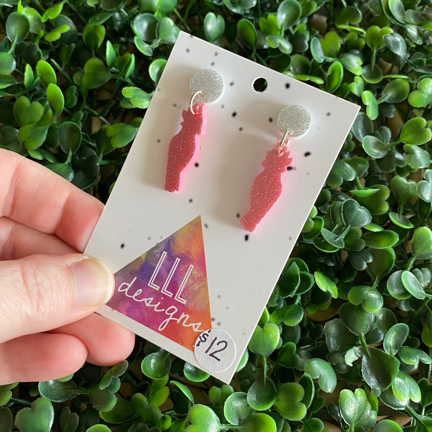 Glitter Galah Dangle Earrings. (mini size) Australian Earrings.