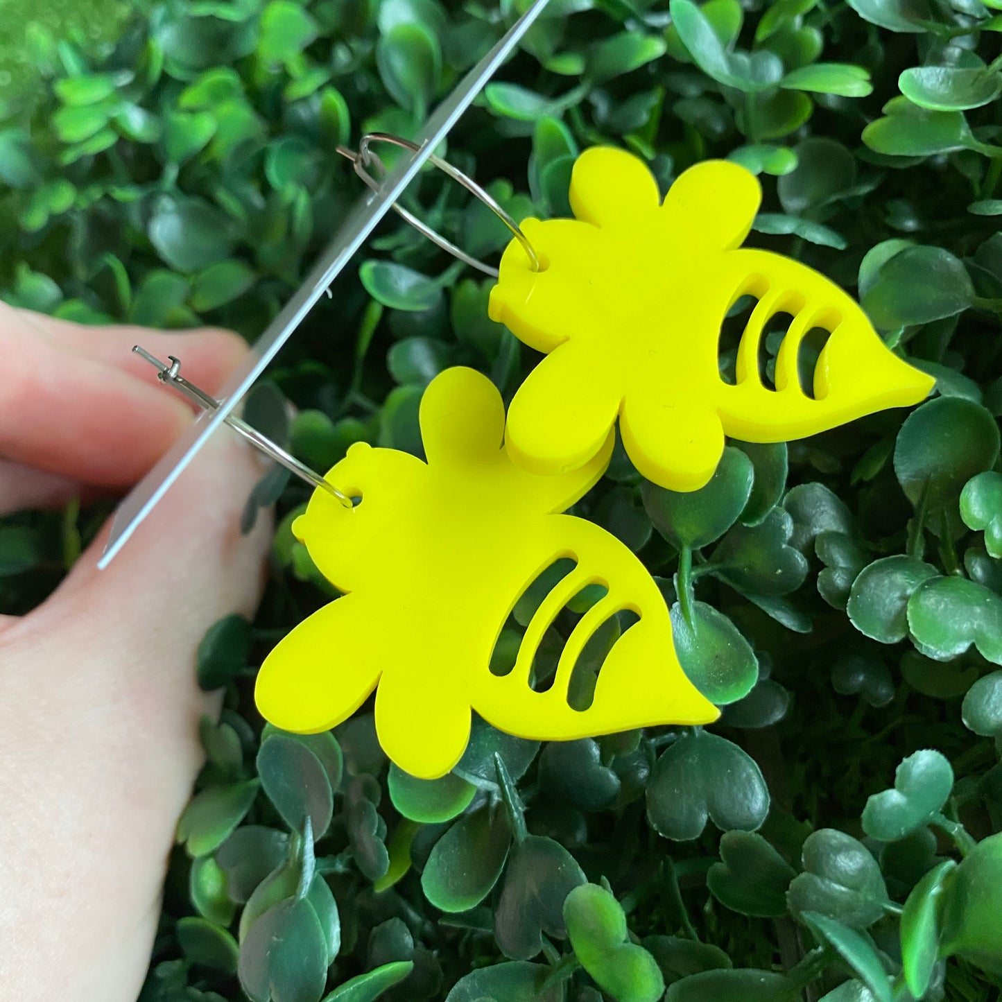 Bee Earrings. Vibrant Sunshine Yellow Queen Bee Hoop Earrings.