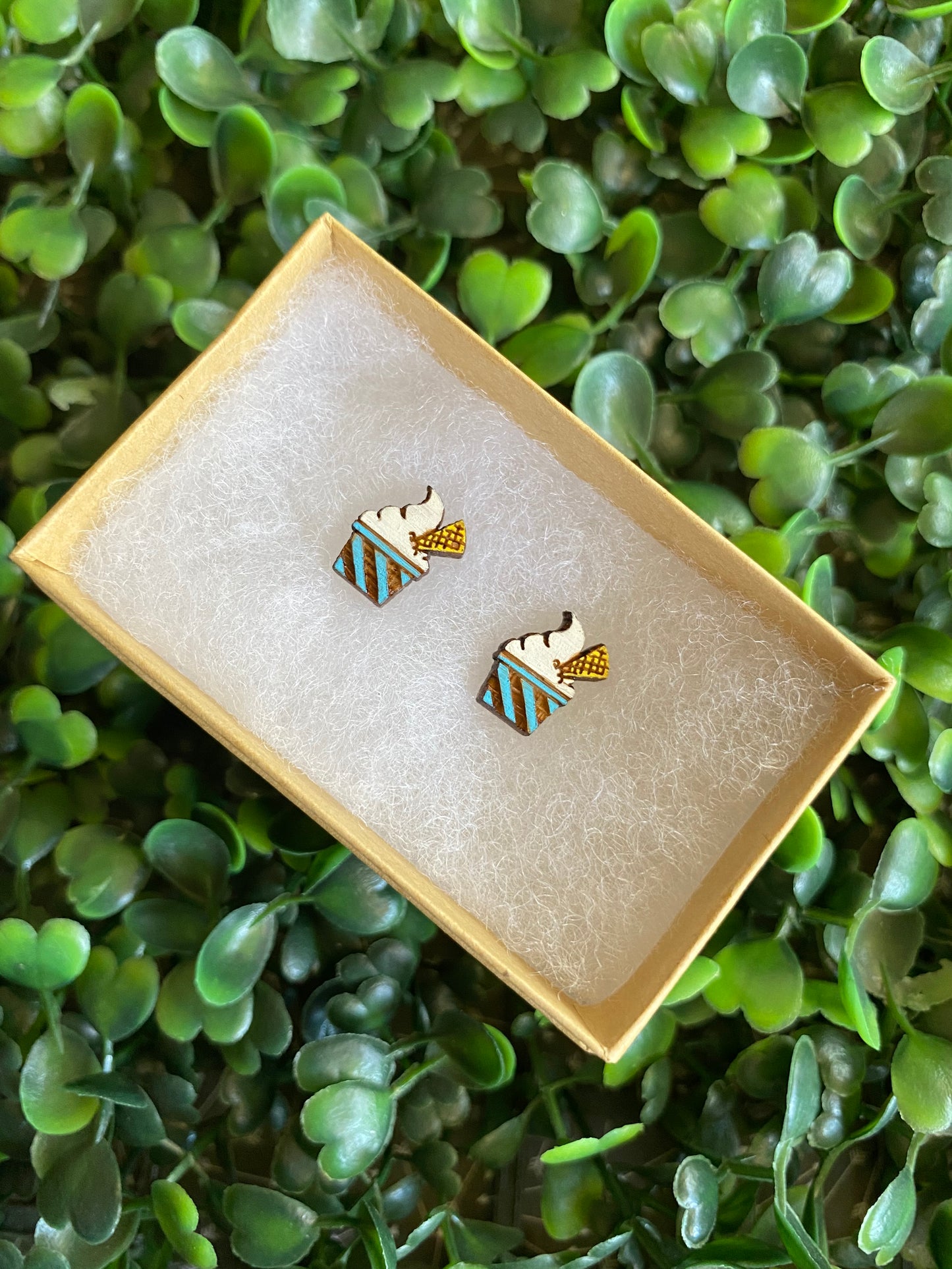Ice Cream Sundae Earrings - Detailed Hand Painted Bamboo Earrings - Available in 2 Stunning Colours.
