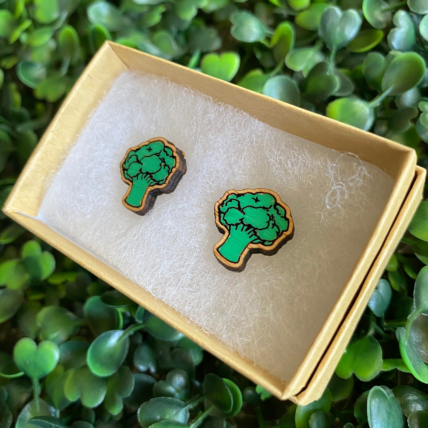 Broccoli Earrings - Detailed Hand Painted Bamboo Earrings.