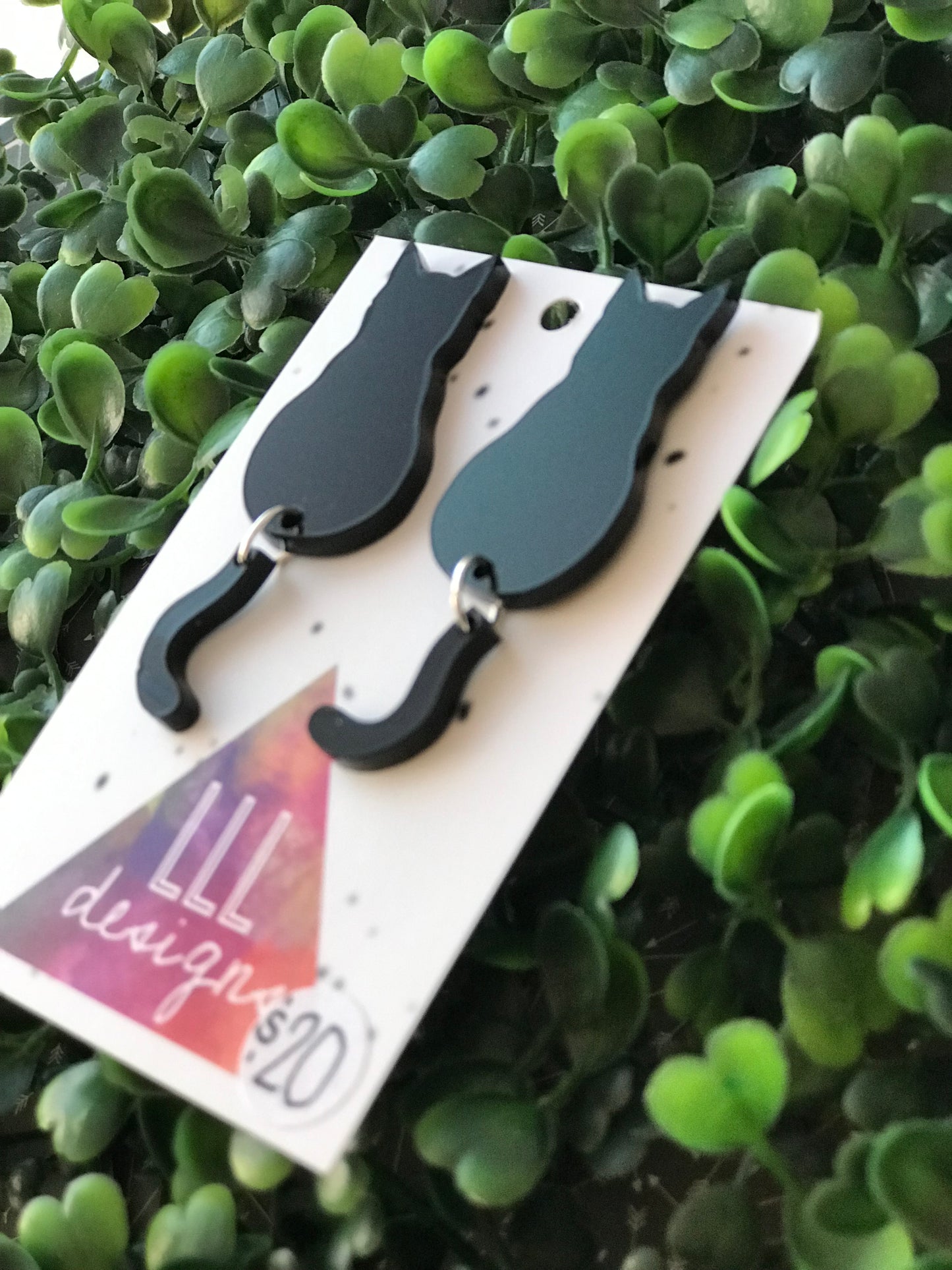 Black Cat Earrings - Sitting Pretty Kitty Earrings with Dangle Tails (large)