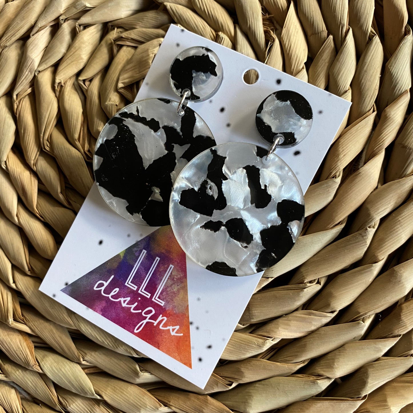Panda Acrylic Circle Dangle Earrings. Each Pair has a Stunning Unique Pattern.