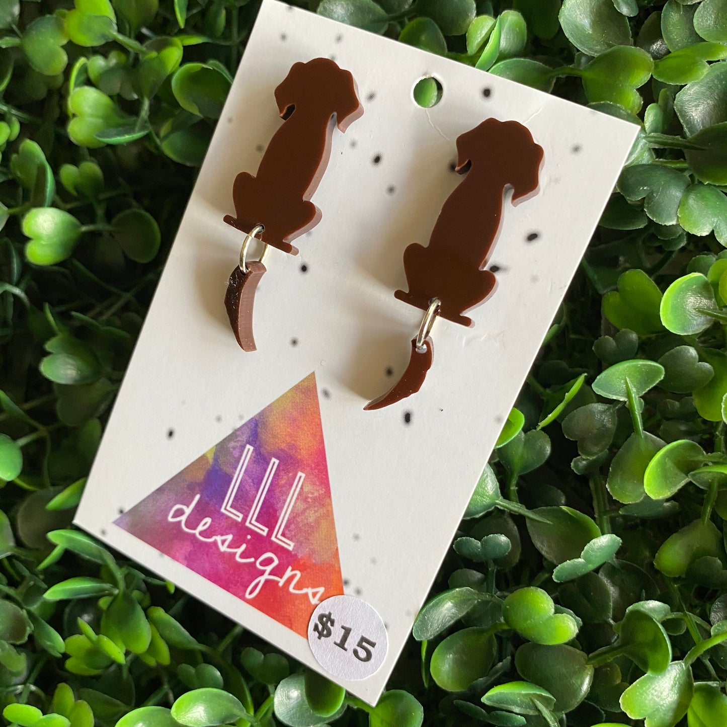 Dog Earrings. Sitting Pretty Doggo Earrings with Wagging Tails. Just what Every Dog Lover Needs :) (Brown)