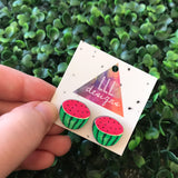 Printed Timber Wonderful Watermelon Stud Earrings. (half)