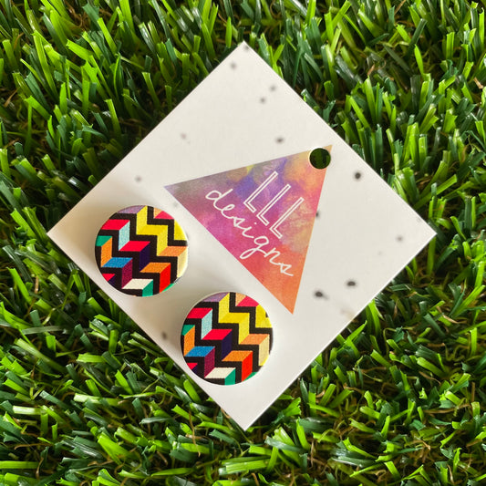 Rainbow Chevron Printed Timber Stud Earrings.