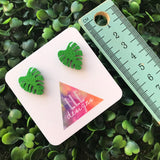 Glitter Green Monstera Studs - Liven up your lobes!