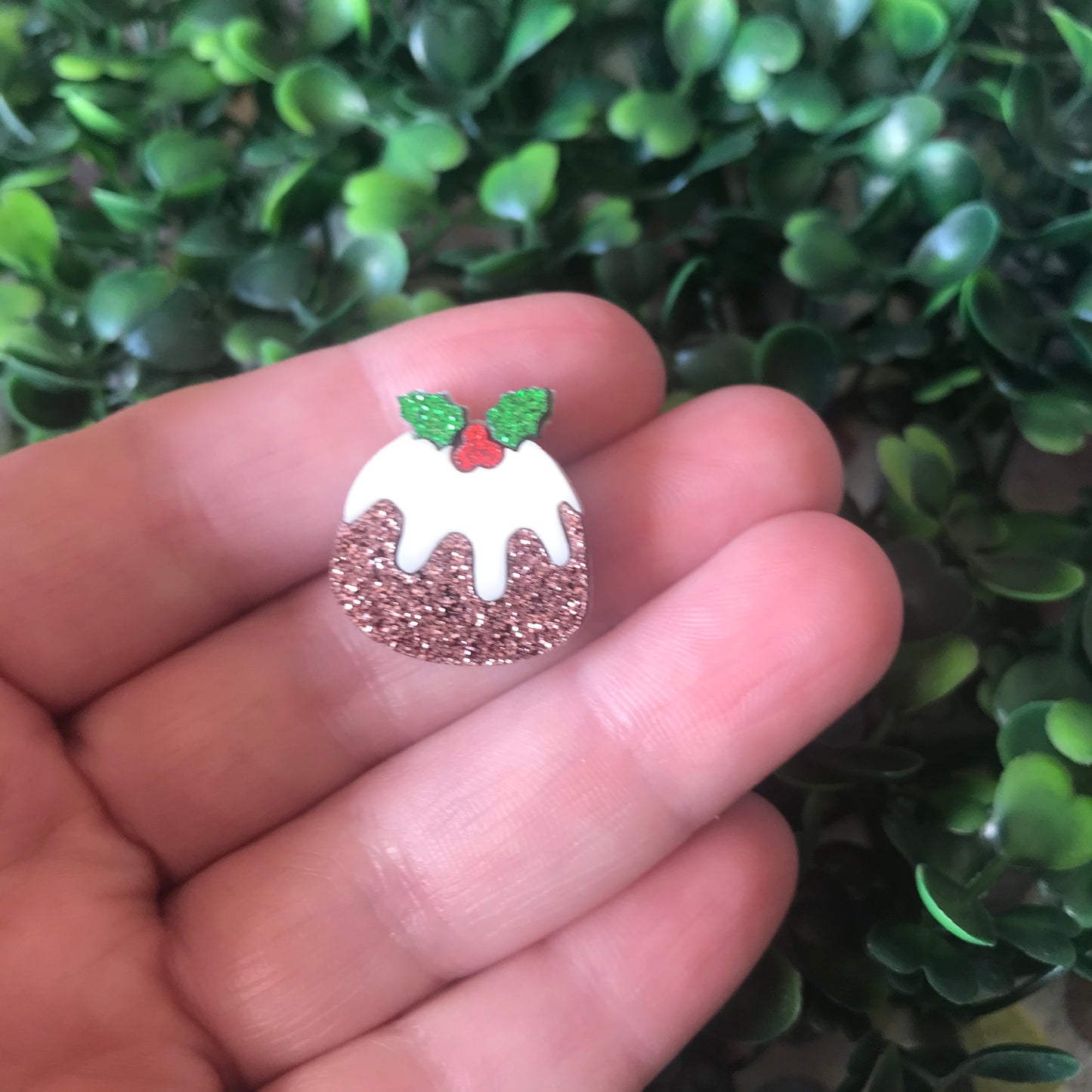 Christmas Pudding Stud Earrings. Detailed Teeney Tiny Layered Acrylic Christmas Pud Studs.
