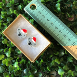 Australian Christmas Koala Stud Earrings - Detailed Tiny Layered Acrylic Koala Santa Stud Earrings.