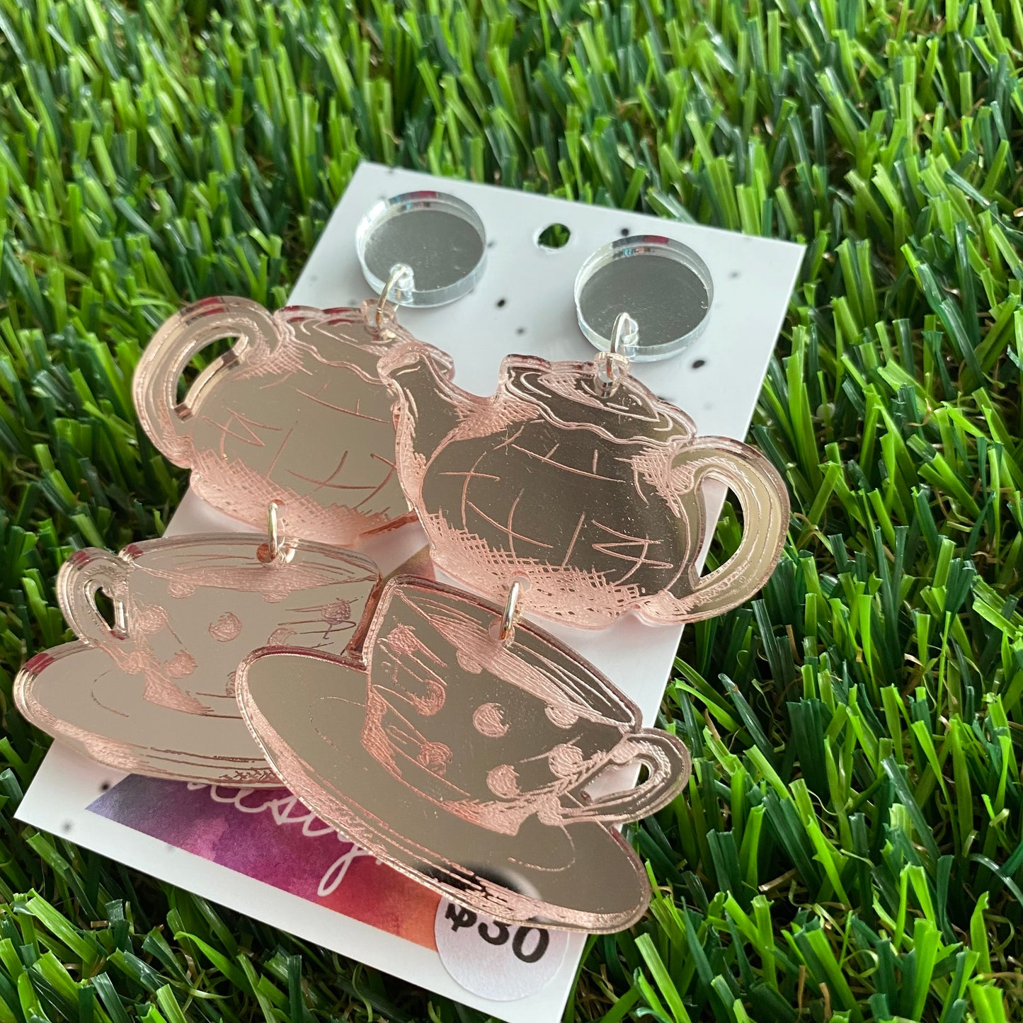 Tea for Two - Rose Gold Mirror Statement Dangle Earrings