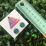 Holographic Blue Faux Druzy Stud Earrings.