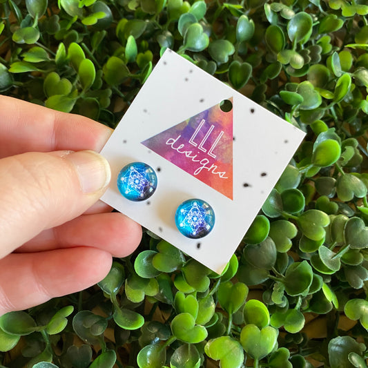 Star Earrings. Stunning Star Patterned Glass Dome Stud Earrings.
