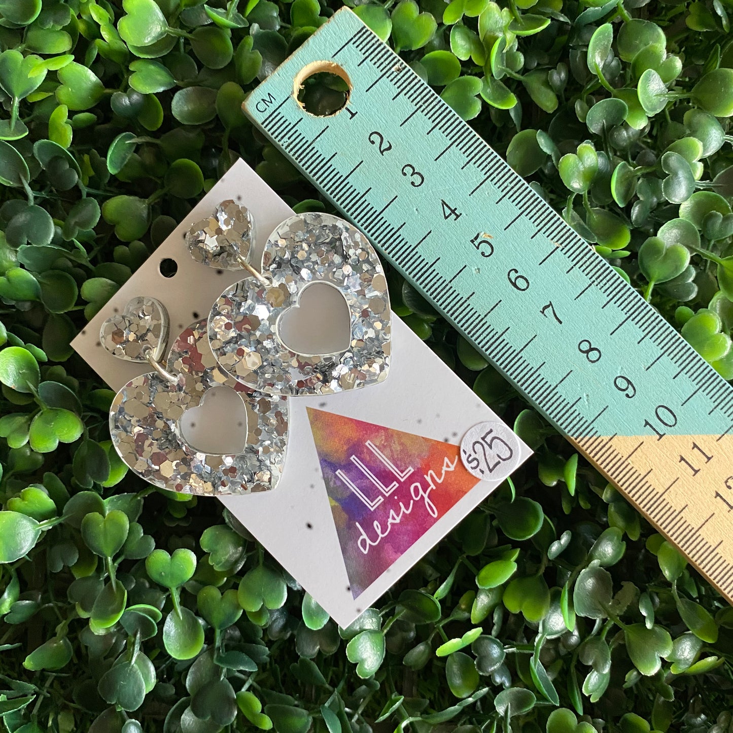 Silver Confetti Love Heart Dangle Earrings. All Kinds of Sparkle & Magical Love!