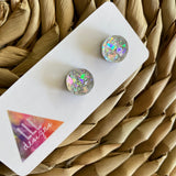 Circle Earrings. Holographic Silver Shatter Circle Stud Earrings.