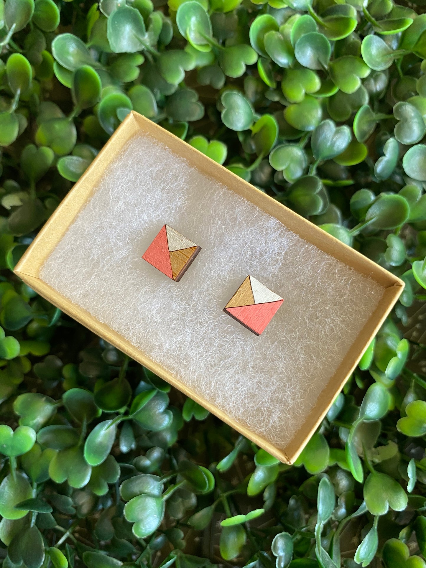 Geometric Square Earrings - Detailed Hand Painted Bamboo Earrings - Available in 2 Stunning Colour Combinations.