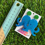 Glitter Blue Mega Octopus Dangle Earrings