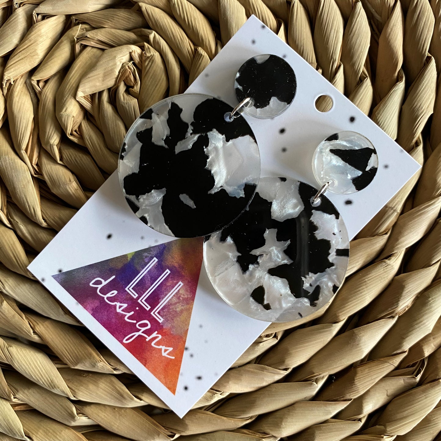 Panda Acrylic Circle Dangle Earrings. Each Pair has a Stunning Unique Pattern.