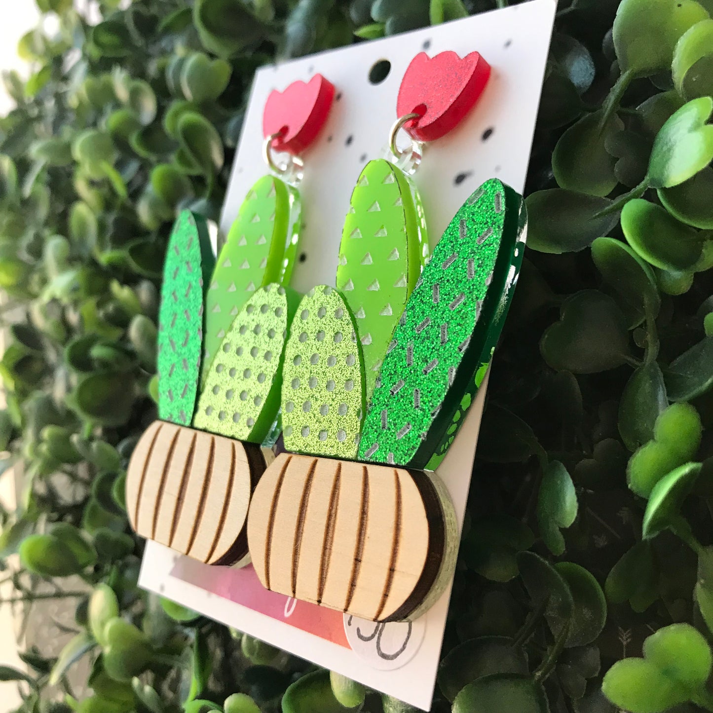 Cactus Earrings - Hand Painted Cactus Trio Dangle Earrings.