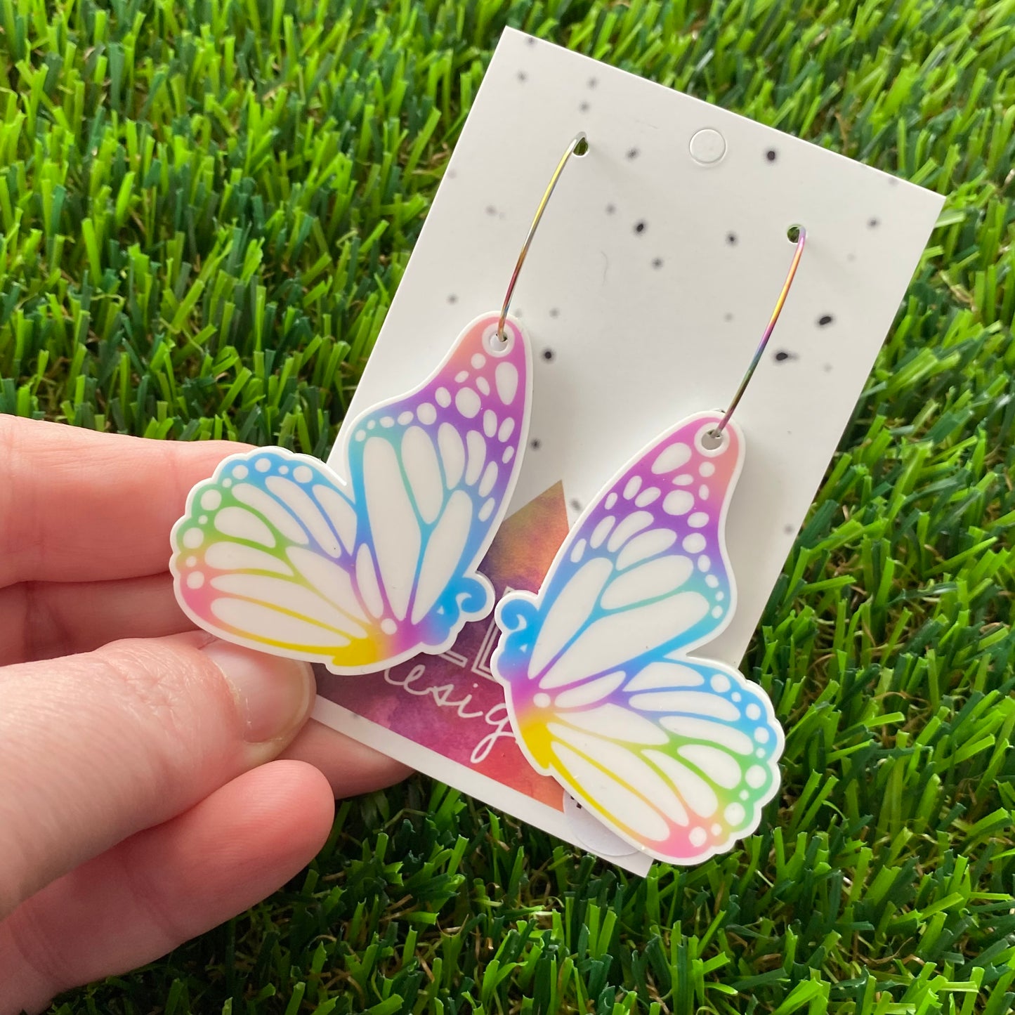 Rainbow Butterfly Hoop Dangle Earrings - Perfection in Earring Form.