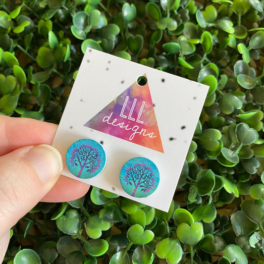 Tree of Life Printed Timber Stud Earrings.