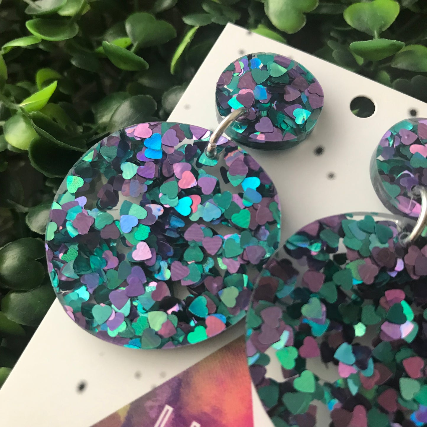 Super Glitzy Love Heart Confetti Dangle Earrings.