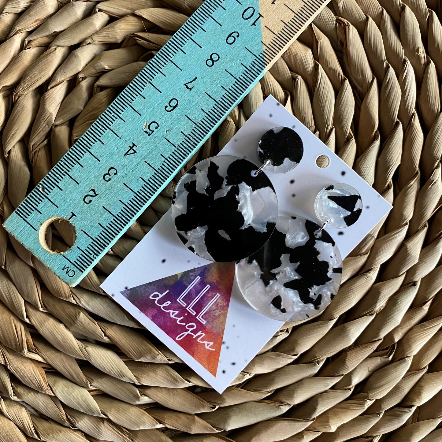 Panda Acrylic Circle Dangle Earrings. Each Pair has a Stunning Unique Pattern.