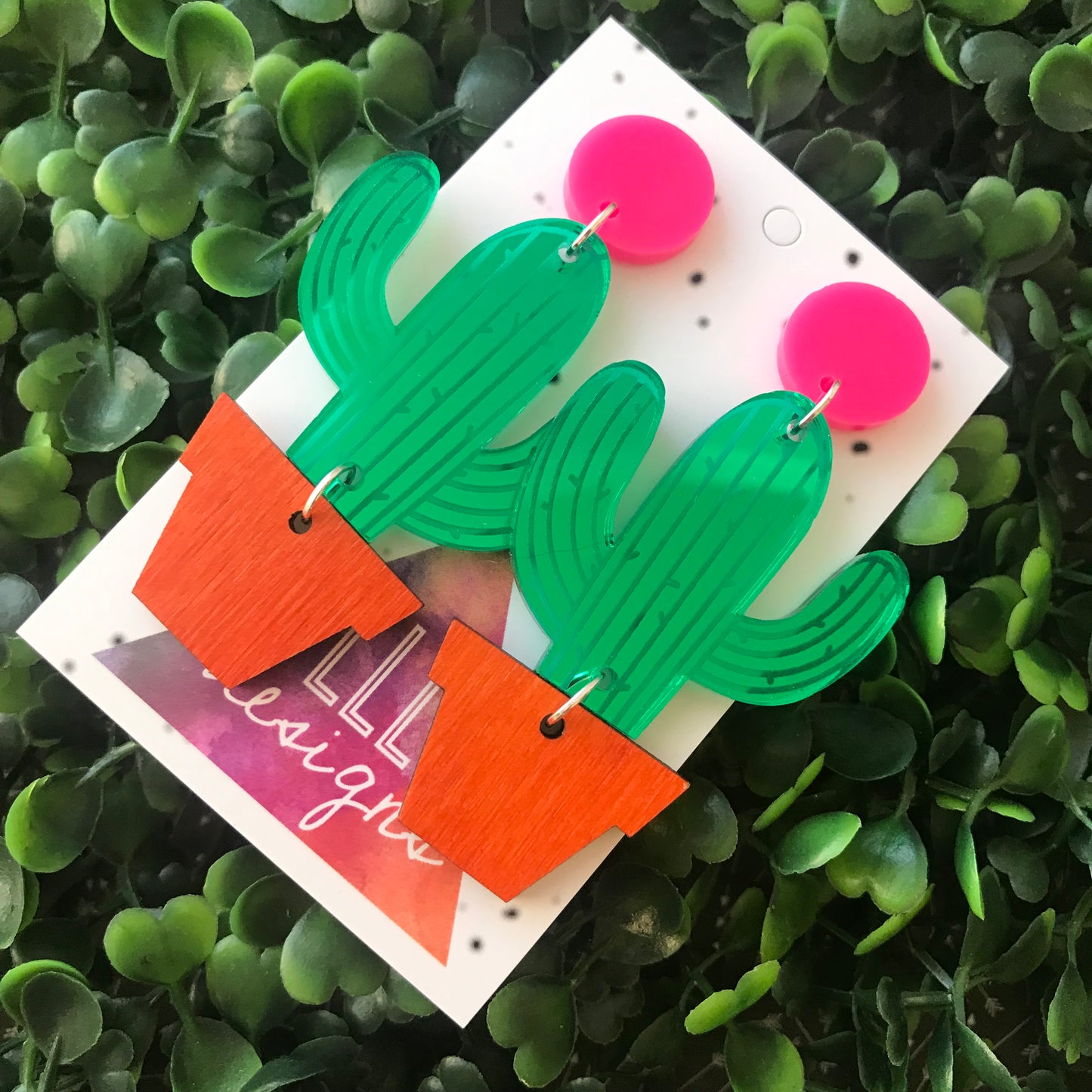 Potted Cactus Statement Dangle Earrings.