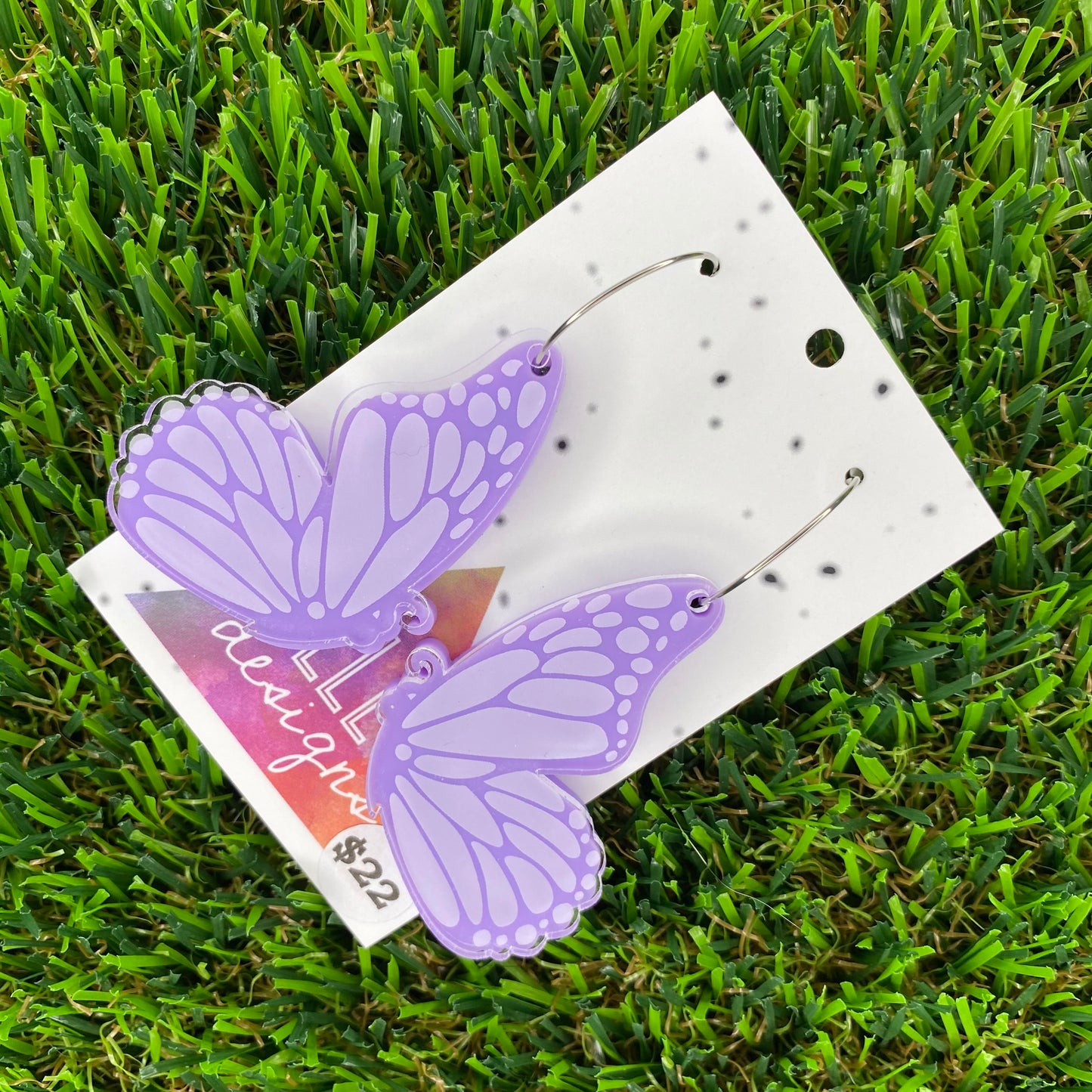 Lavender Butterfly Hoop Dangles - Double Layer - Can be worn 3 ways!
