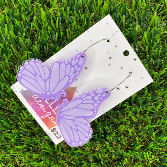 Lavender Butterfly Hoop Dangles - Double Layer - Can be worn 3 ways!