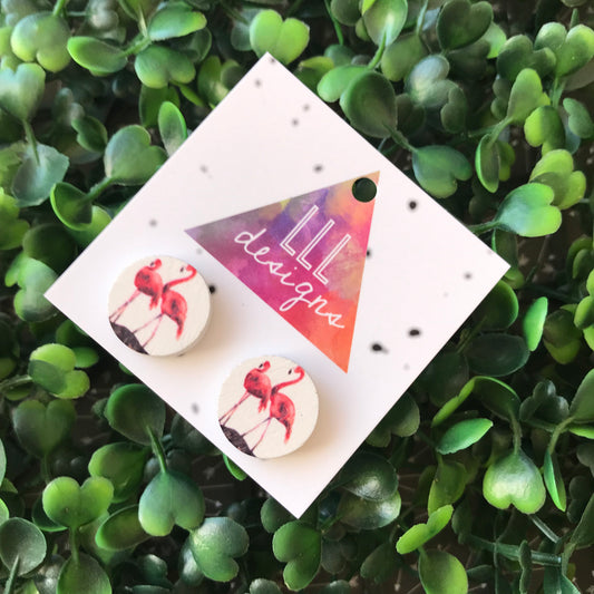 Flamingo Duo Printed Timber Stud Earrings.