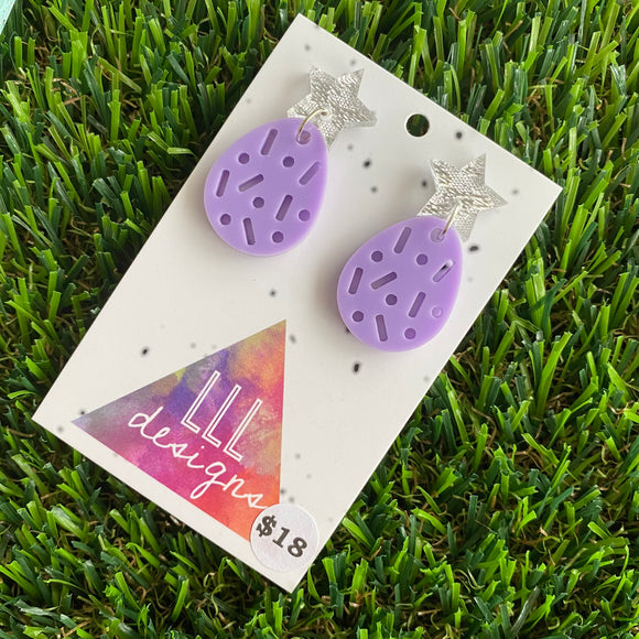 Lavender Lush Drop Dangle Earrings with Silver Glitz Star Toppers