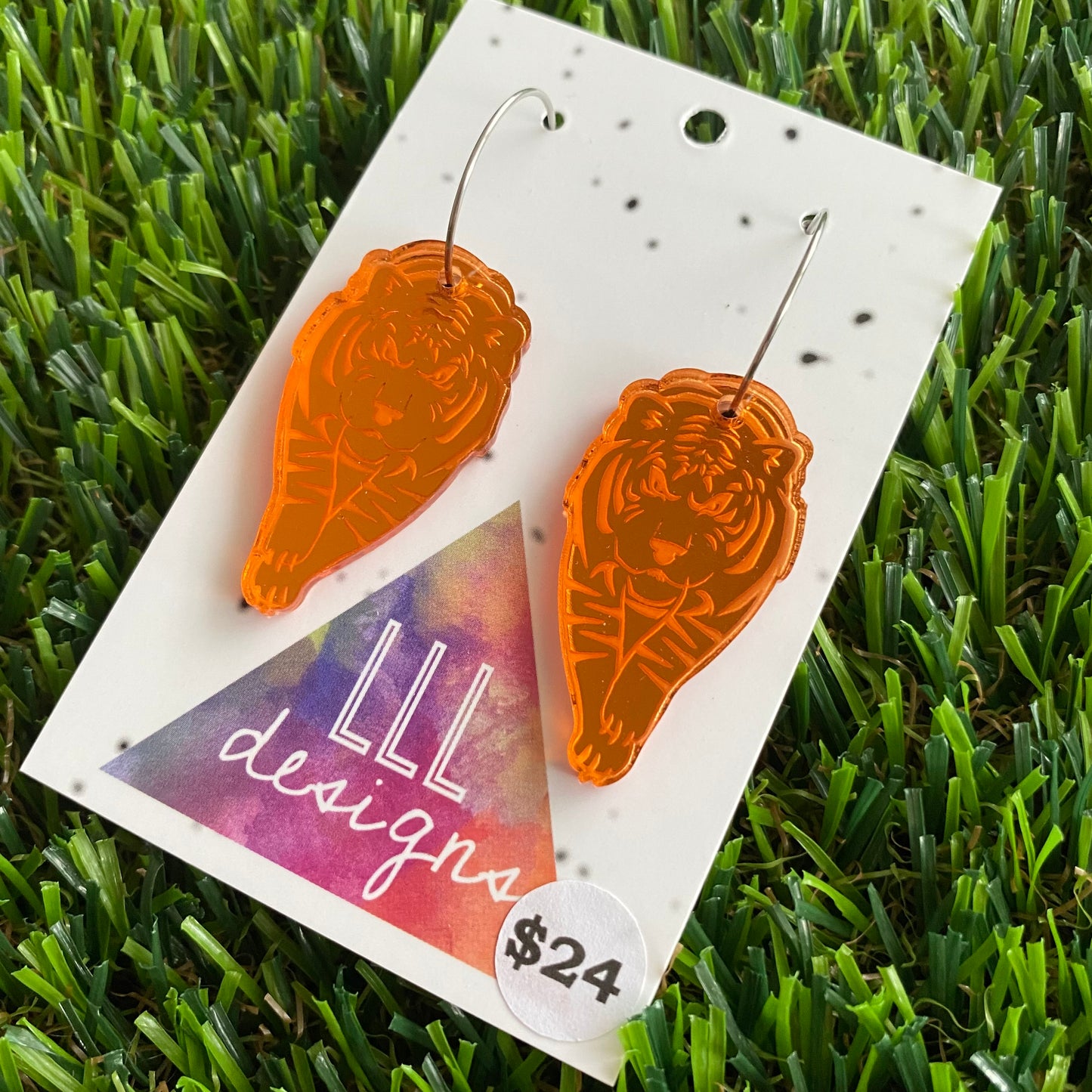 Tiger Earrings - Orange Mirror Tiger Dangle Earrings