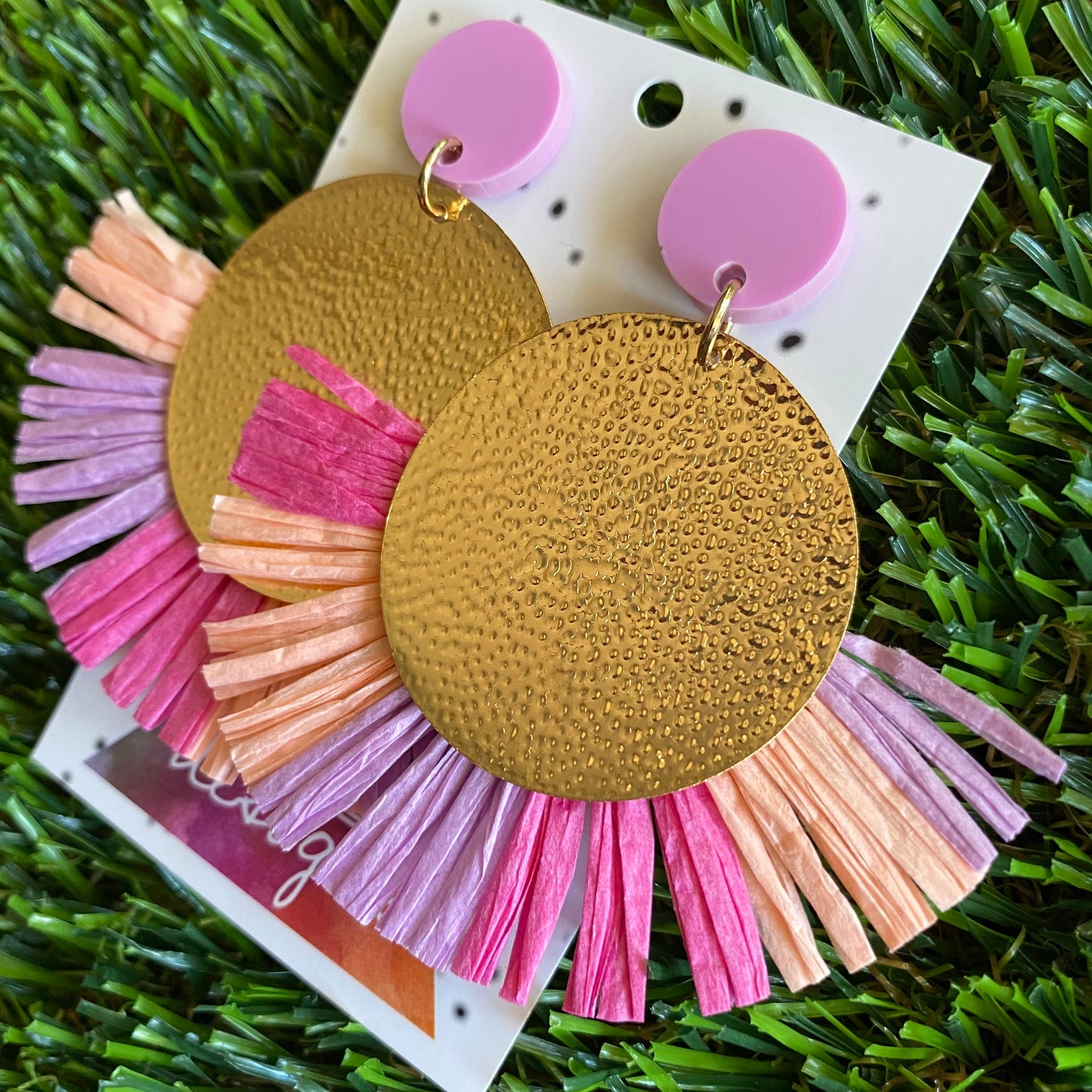 Pink and Purple Raffia Goddess Dangles.