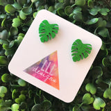 Glitter Green Monstera Studs - Liven up your lobes!