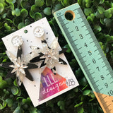 Metallic Silver Flower Burst Dangle Earrings - ArtDeco Inspired Earrings.