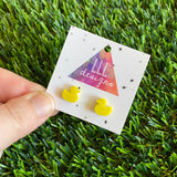 Rubber Duck Earrings - Yellow Rubber Ducky Acrylic Stud Earrings.