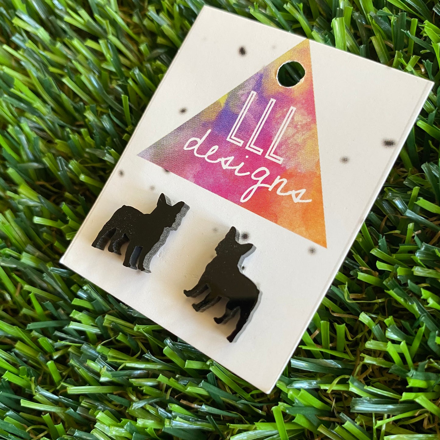 Boston Terrier Dog Earrings - Black Acrylic Boston Terrier Stud Earrings.