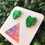 Glitter Green Monstera Studs - Liven up your lobes!