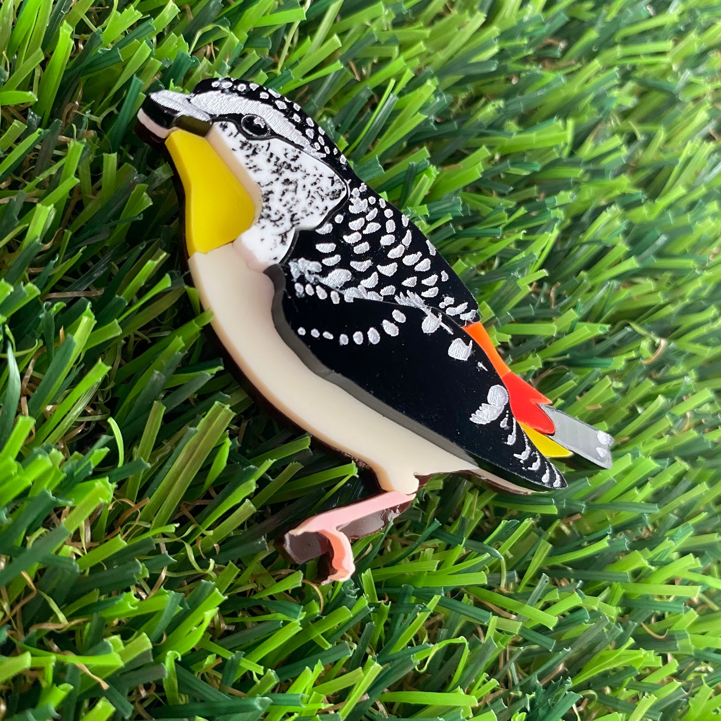 Spotted Pardalote Brooch - Detailed Hand Painted Acrylic Bird Brooch.
