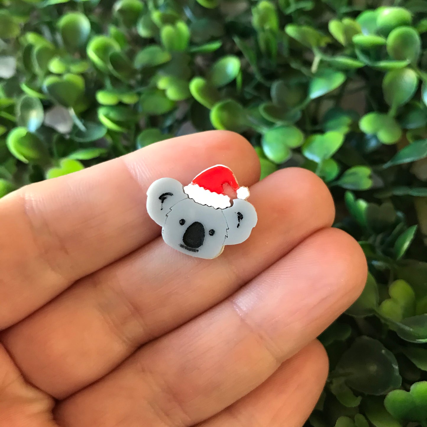 Australian Christmas Koala Stud Earrings - Detailed Tiny Layered Acrylic Koala Santa Stud Earrings.